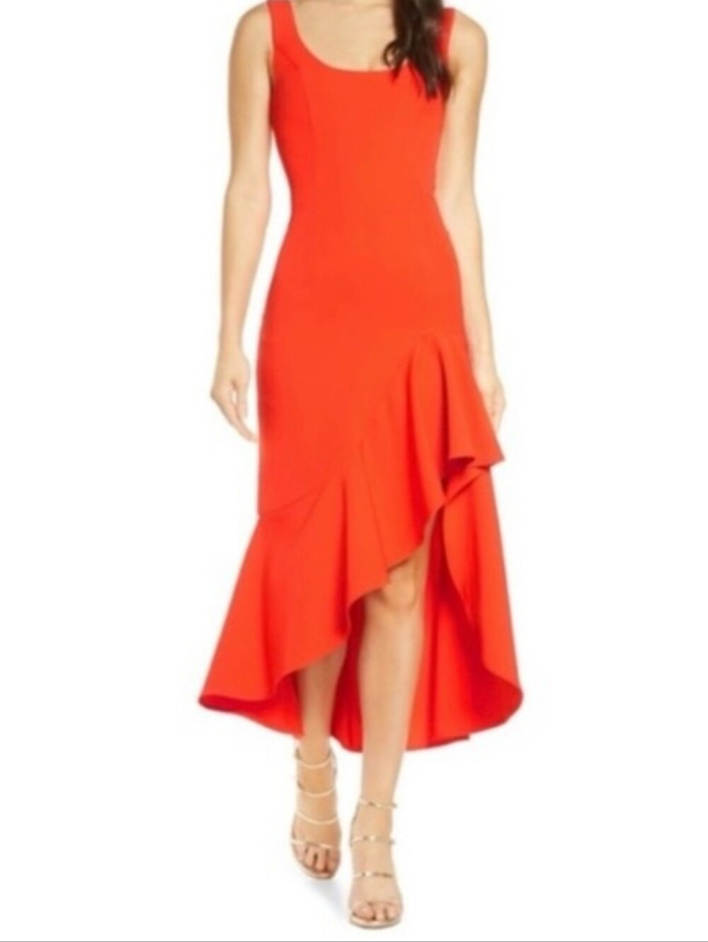 BARDOT REVOLVE Esther Frill High Low Flamenco Midi Dress in Paprika Red NWT 6